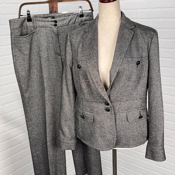 Talbots Pantsuit Women 12P Black‎ White Heritage Wool Silk Stretch Ukraine - Picture 1 of 16